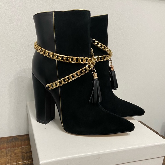 New Things II Come Keiisha Luxurious Chain Block Heel Boots - Picture 1 of 7